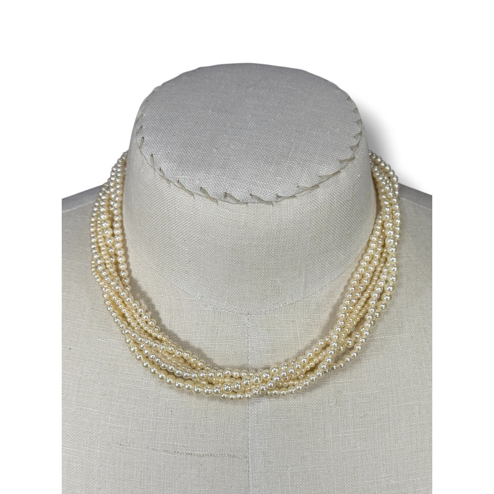 Vintage Cream Multi Strand Faux Pearl Twist Necklace 6 Row 17.5in Old Money Chic